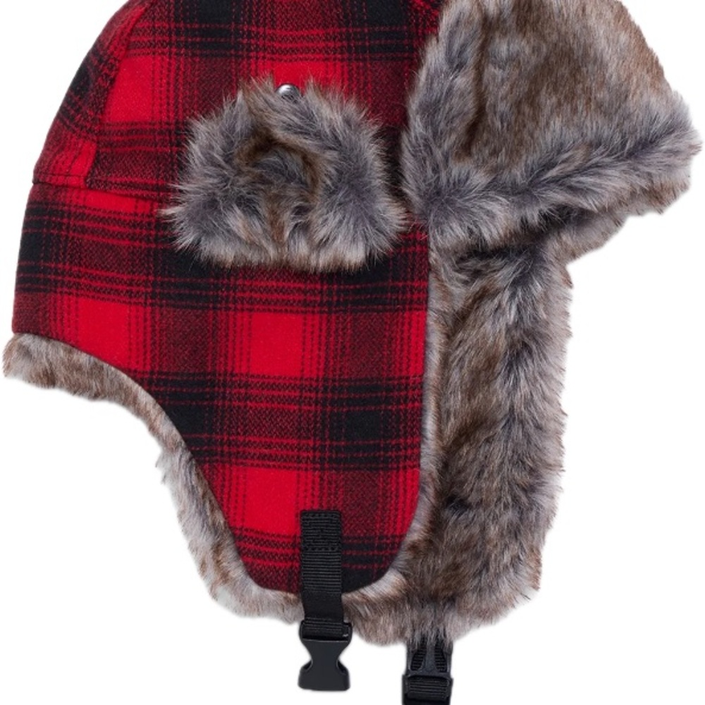 Ozark Trail Red and Black Plaid Hat with Faux Fur
